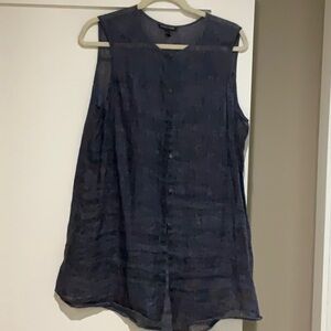 Eileen Fisher Blue Sleeveless Blouse with Mandarin Collar